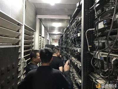 A large-scale Bitcoin mining farm, showcasing rows of mining rigs humming with activity