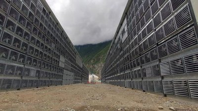 Modern sustainable crypto mining farm powered by renewable energy