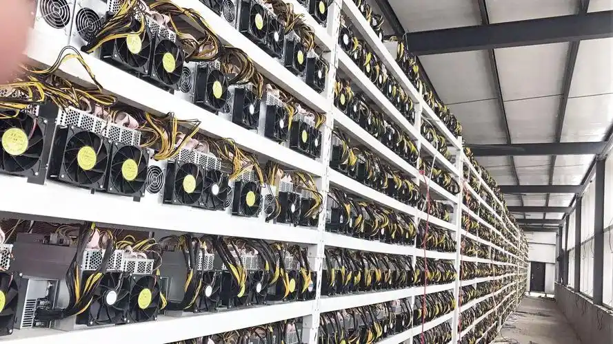 A collection of sophisticated mining rigs working together in a facility